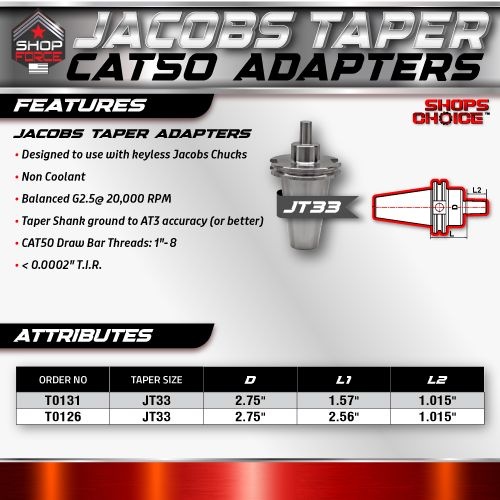 CAT50 JACOBS TAPER 33 X 2.56"  ADAPTOR  G2.5 X 30,000 RPM (0.0002 T.I.R.) Shop'sChoice - Image 3