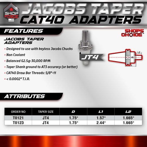 CAT40 JACOBS TAPER 4 X 1.57"  ADAPTOR  G2.5 X 30,000 RPM (0.0002 T.I.R.) Shop'sChoice - Image 3