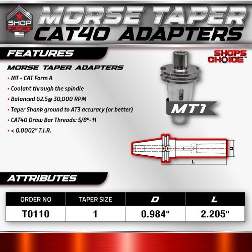 CAT40 MORSE TAPER 1 ADAPTOR  G2.5 X 30,000 RPM (0.0002 T.I.R.) Shop'sChoice - Image 3