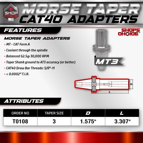 CAT40 MORSE TAPER 3 ADAPTOR  G2.5 X 30,000 RPM (0.0002 T.I.R.) Shop'sChoice - Image 3