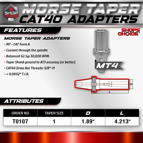 CAT40 MORSE TAPER 4 ADAPTOR  G2.5 X 30,000 RPM (0.0002 T.I.R.) Shop'sChoice - Image 3