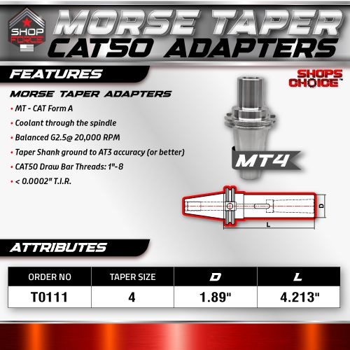 CAT50 MORSE TAPER 4 ADAPTOR  G2.5 X 30,000 RPM (0.0002 T.I.R.) Shop'sChoice - Image 3