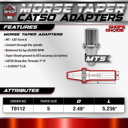 CAT50 MORSE TAPER 5 ADAPTOR  G2.5 X 30,000 RPM (0.0002 T.I.R.) Shop'sChoice - Image 3