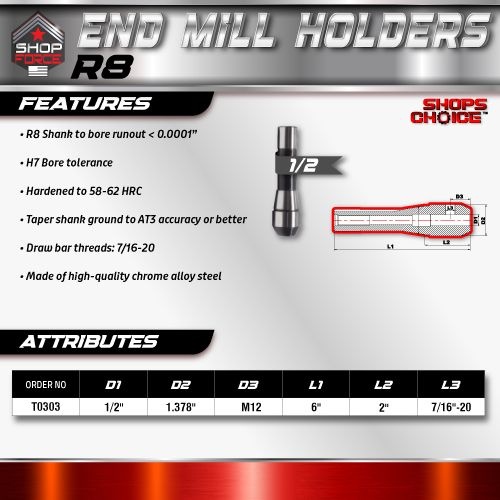 1/2 R8 END MILL HOLDER  Shop'sChoice - Image 3