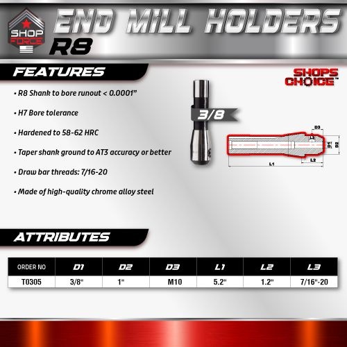 3/8 R8 END MILL HOLDER  Shop'sChoice - Image 3