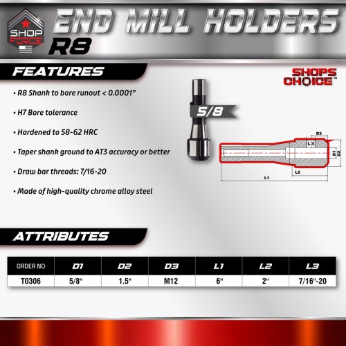 5/8 R8 END MILL HOLDER  Shop'sChoice - Image 3