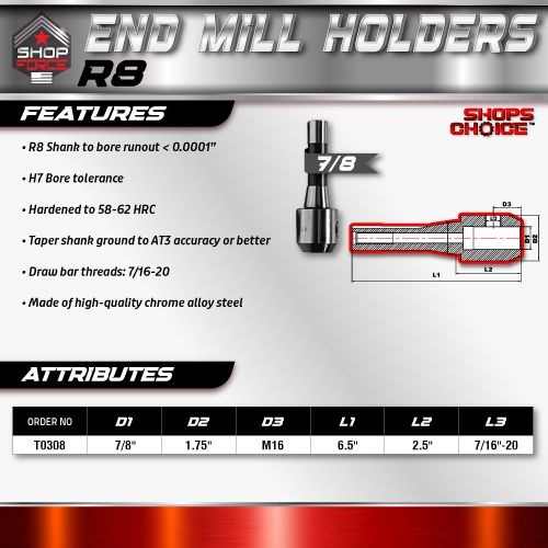 7/8 R8 END MILL HOLDER  Shop'sChoice - Image 3