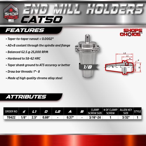 CAT50 END MILL HOLDER 1/8" X 2.5" G2.5 X 25,000 RPM(0.0002 T.I.R.) Machinest Choice - Image 2