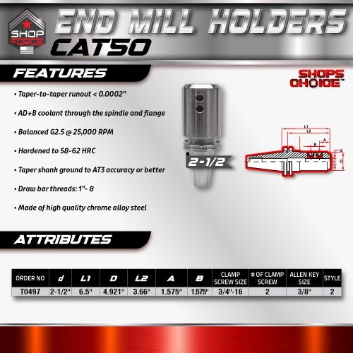 CAT50 END MILL HOLDER 2-1/2" X 6.5" G2.5 X 25,000 RPM(0.0002 T.I.R.) Machinest Choice - Image 2