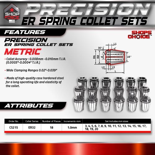 ER 32 High Precision Spring Collet SET 18 Piece 3MM - 20MM  (0.0003) T.I.R. Shop'sChoice™ - Image 2