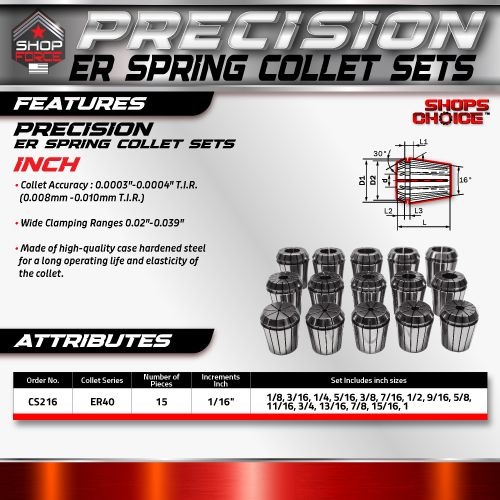 ER 40 High Precision Spring Collet SET 15 Piece 1/8" - 1"  (0.0003) T.I.R. Shop'sChoice - Image 2