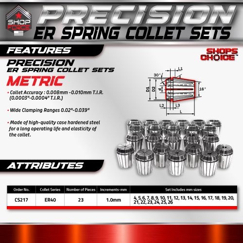 ER 40 High Precision Spring Collet SET 23 Piece 4MM - 26MM  (0.0003) T.I.R. Shop'sChoice™ - Image 2