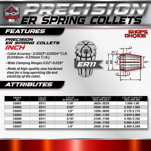 ER 11 High Precision Spring Collet INCH (0.0003) T.I.R. Shop'sChoice  3/32" - Image 2