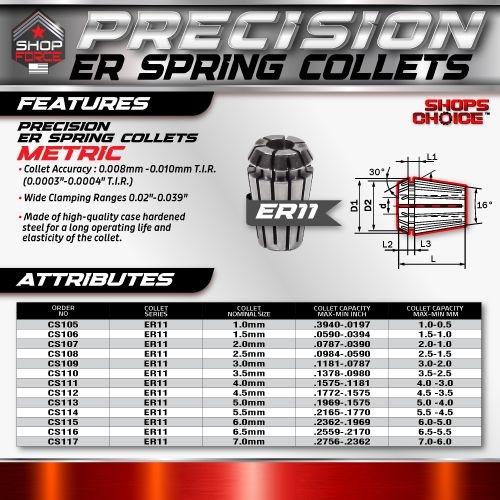 ER 11 High Precision Spring Collet Metric (0.0003) T.I.R. Shop'sChoice™  2.5mm - Image 2