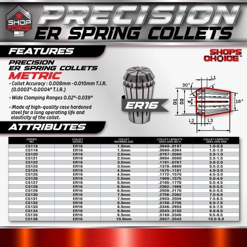 ER 16 High Precision Spring Collet Metric (0.0003) T.I.R. Shop'sChoice™  9mm - Image 2