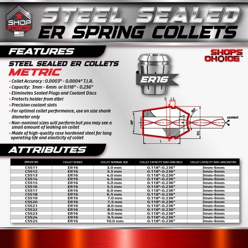 ER16 STEEL SEALED Spring Collet METRIC (0.0003" T.I.R.) Coolant Collet 1500 MAX PSI  3.5MM - Image 2