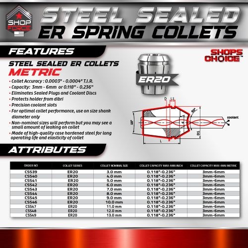 ER20 STEEL SEALED Spring Collet METRIC (0.0003" T.I.R.) Coolant Collet 1500 MAX PSI  4MM - Image 2