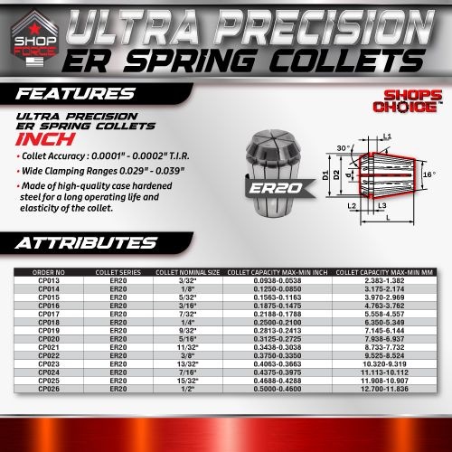 ER20 ULTRA Precision Spring Collet (0.0001" T.I.R.) Shop'sChoice™   1/8" - Image 2