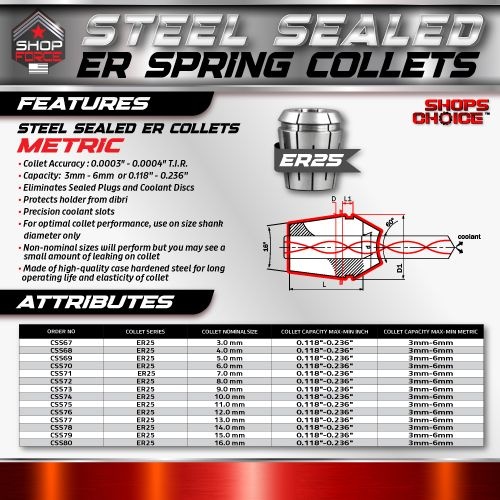 ER25 STEEL SEALED Spring Collet METRIC (0.0003" T.I.R.) Coolant Collet 1500 MAX PSI  16MM - Image 2