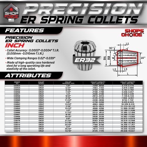 ER 32 High Precision Spring Collet INCH (0.0003) T.I.R. Shop'sChoice  5/32" - Image 2