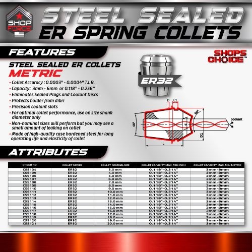 ER32 STEEL SEALED Spring Collet METRIC (0.0003" T.I.R.) Coolant Collet 1500 MAX PSI  11MM - Image 2