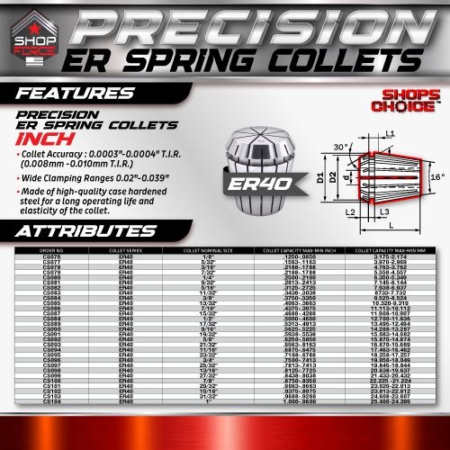 ER 40 High Precision Spring Collet INCH (0.0003) T.I.R. Shop'sChoice  3/4" - Image 2