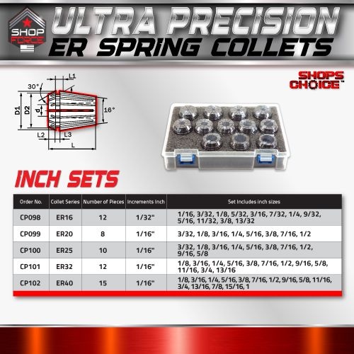 ER40 ULTRA Precision Spring Collet Set 15 Piece (0.0001" T.I.R.) Shop'sChoice™  1/8"-1" - Image 3