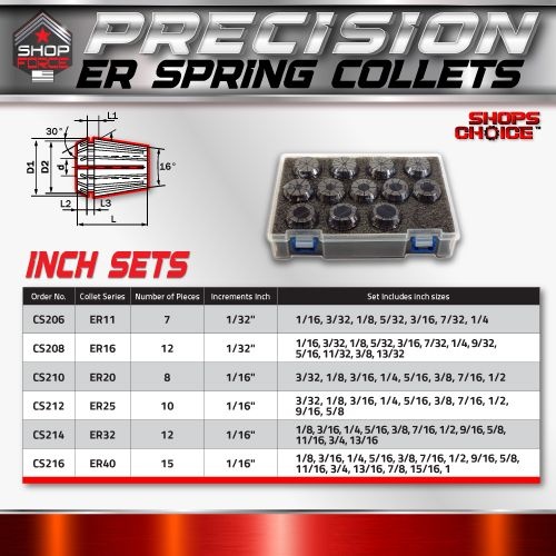 ER 11 High Precision Spring Collet SET 7 Piece 1/16" - 1/4"  (0.0003) T.I.R. Shop'sChoice - Image 3