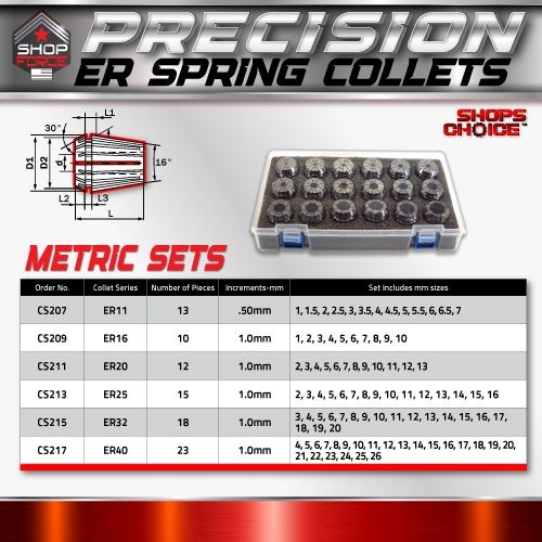 ER 11 High Precision Spring Collet SET 13 Piece 1MM - 7MM  (0.0003) T.I.R. Shop'sChoice™ - Image 3