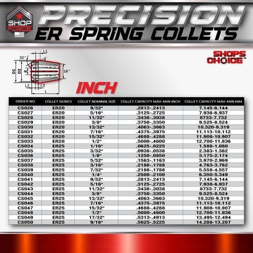 ER 20 High Precision Spring Collet INCH (0.0003) T.I.R. Shop'sChoice  1/4" - Image 4