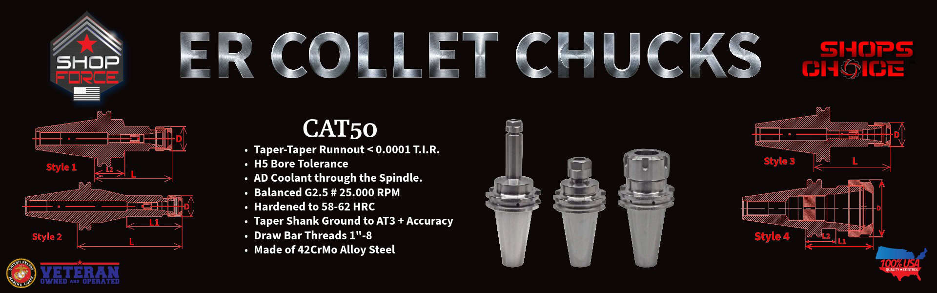CAT50 ER COLLET CHUCKS