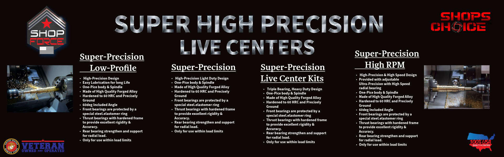 Live Centers-Super Precsion, Low Porfile, Kits, and High RPM