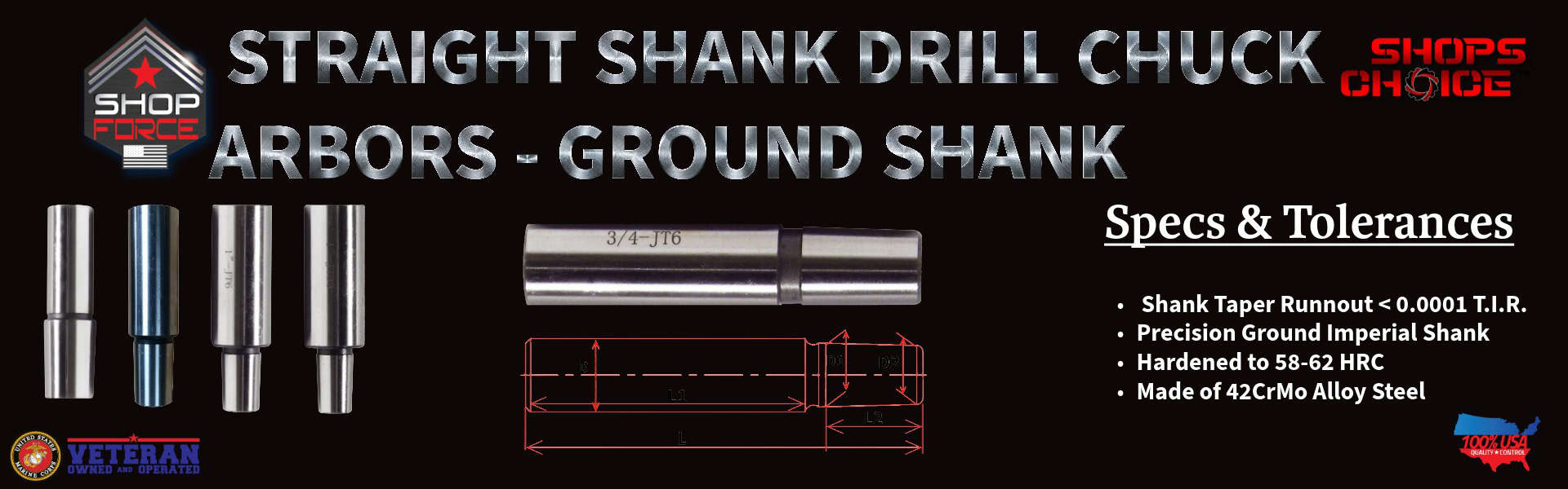 Straight Shank Drill Chuck Arbors With Complete Ground Shank