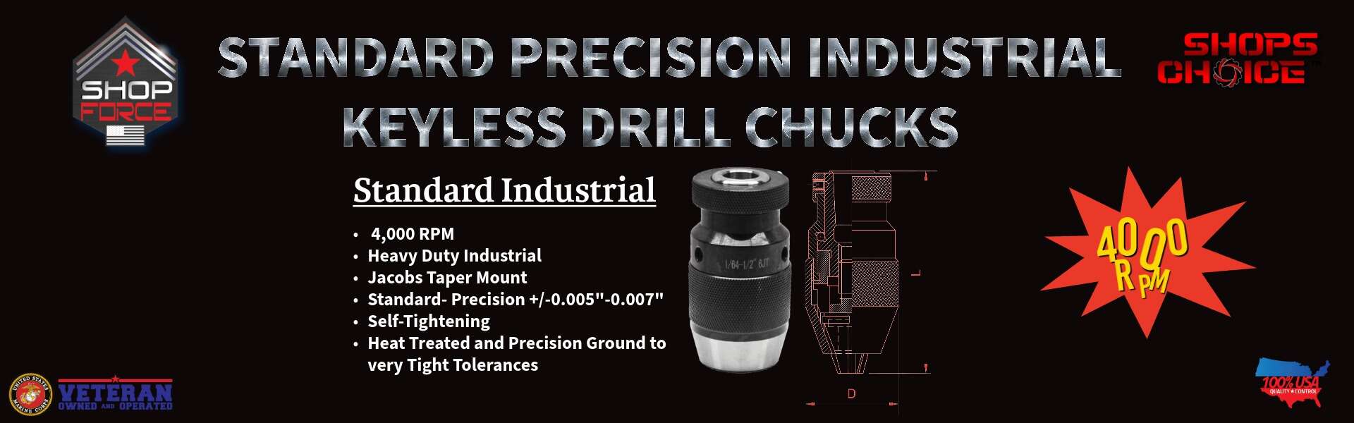 Standard Precision Industrial Keyless Drill Chucks