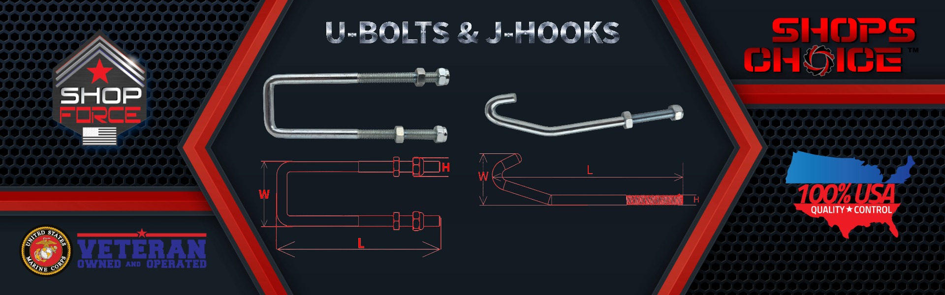 U-Bolts & J-Hooks for Latch Toggle Clamps